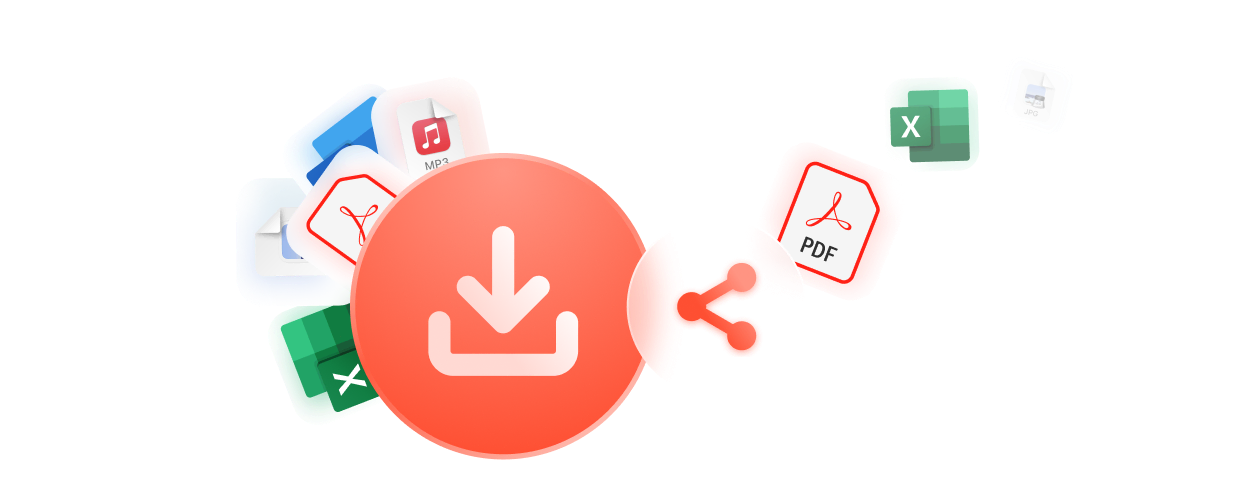 files of popular applications grouped around a download button