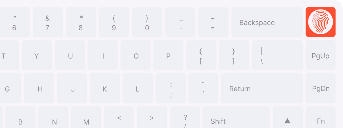 keypoard with a fingerprint reader on the top right